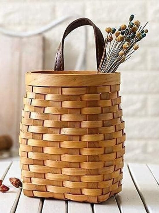 Other - hanging wicker basket Hand-Woven Wood Storage Basket Portable Wall Hanging Flowe